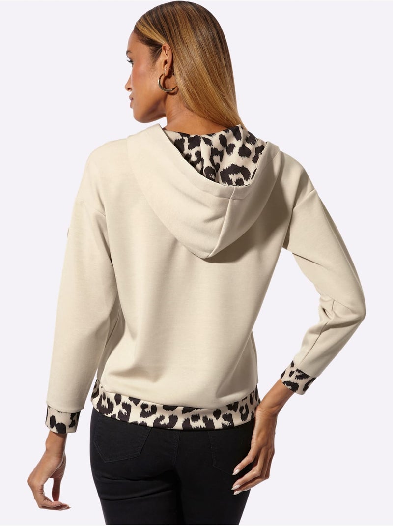 Sweatshirt Détails Léopard Décoratifs - Taille Standard - Helline Beige/Noir - Kiabi