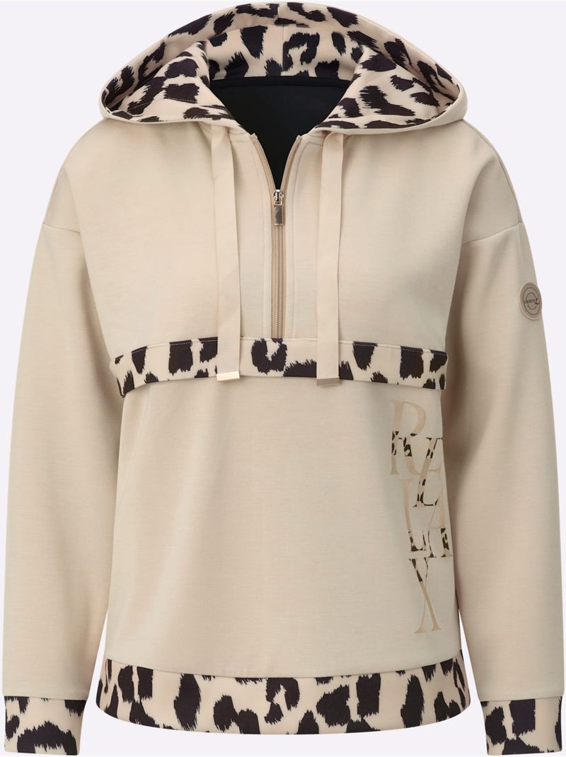 Sweatshirt Détails Léopard Décoratifs - Taille Standard - Helline Beige/Noir - Kiabi