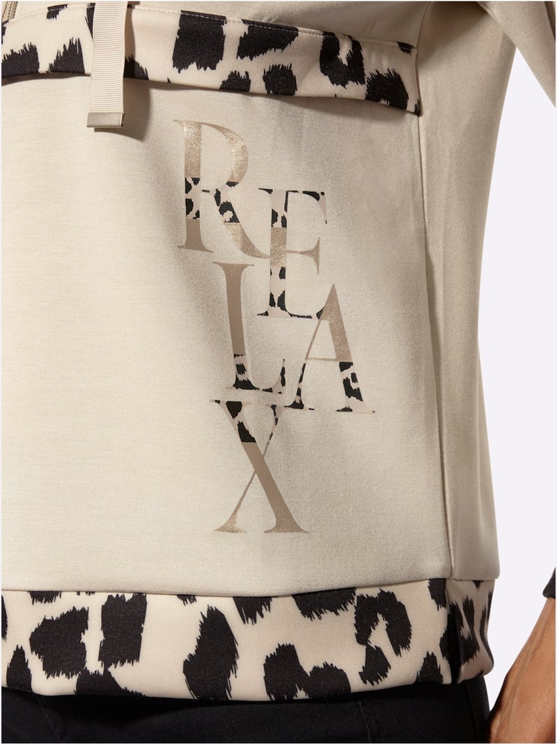 Sweatshirt Détails Léopard Décoratifs - Taille Standard - Helline Beige/Noir - Kiabi