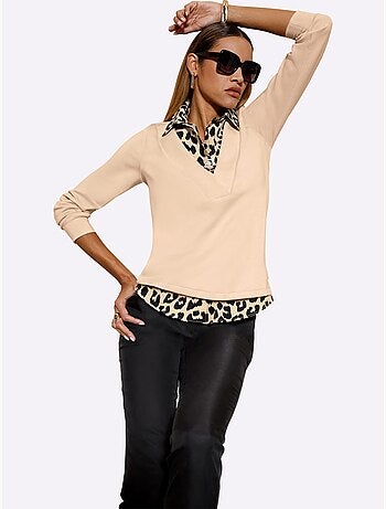 Sweatshirt Détails Léopard Décoratifs - Taille Standard - Helline