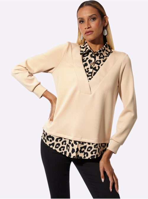 Sweatshirt Détails Léopard Décoratifs - Taille Standard - Helline - Kiabi