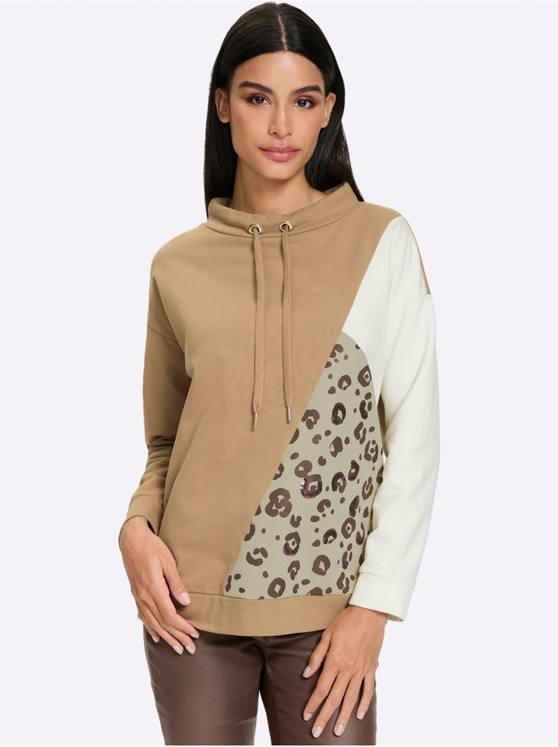Sweatshirt détails léopard décoratifs - taille standard - helline Blanc Marron - Kiabi