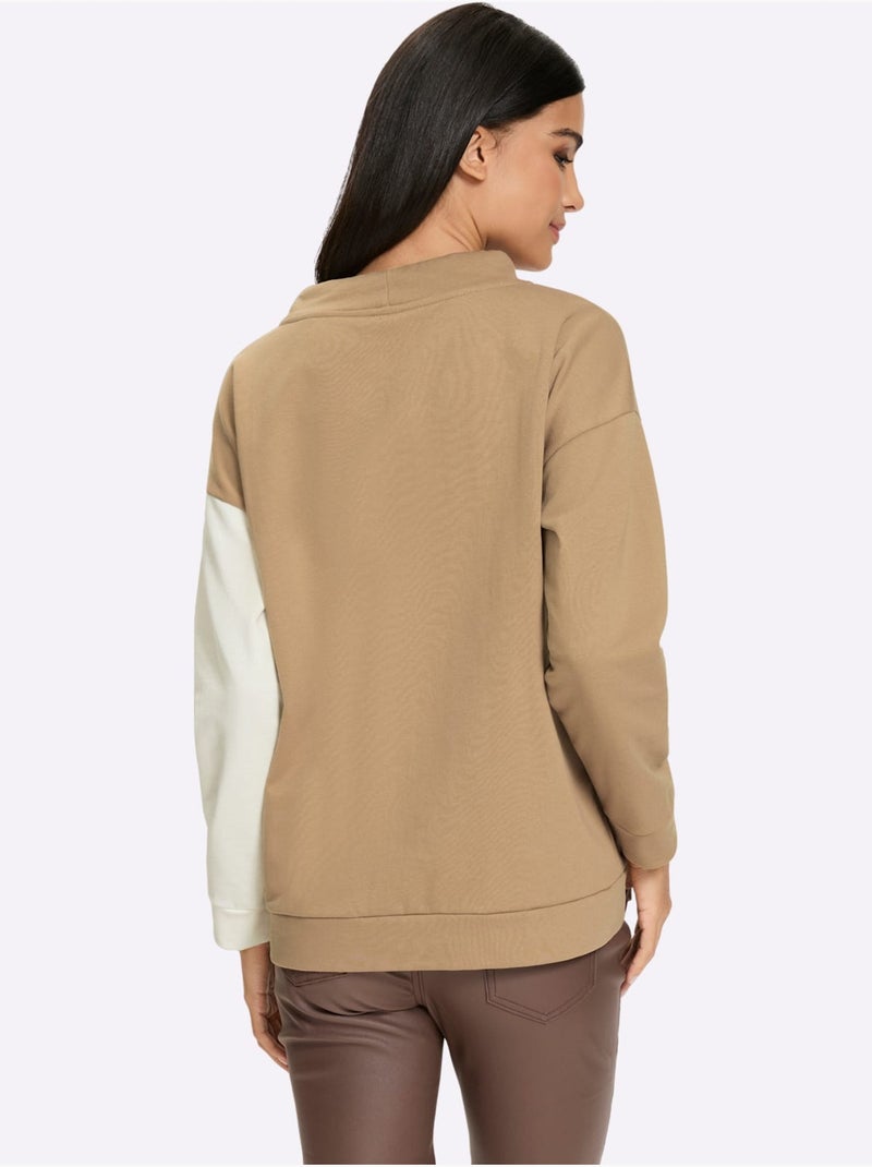 Sweatshirt détails léopard décoratifs - taille standard - helline Blanc Marron - Kiabi