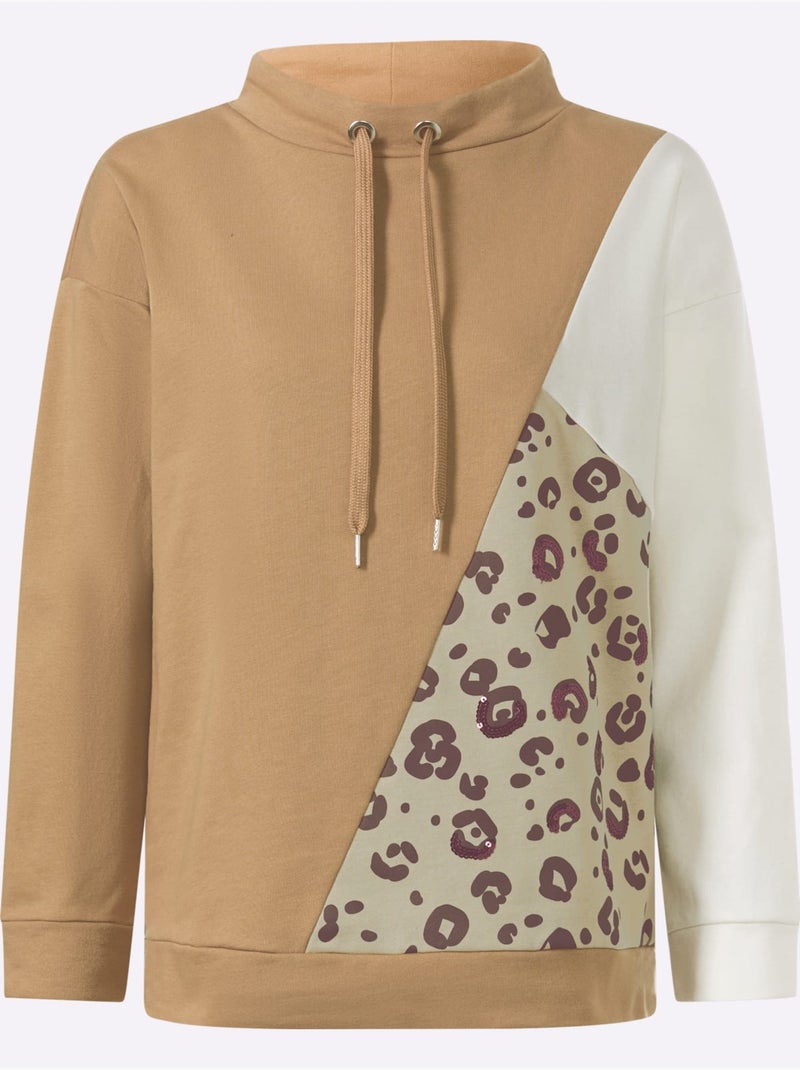 Sweatshirt détails léopard décoratifs - taille standard - helline Blanc Marron - Kiabi