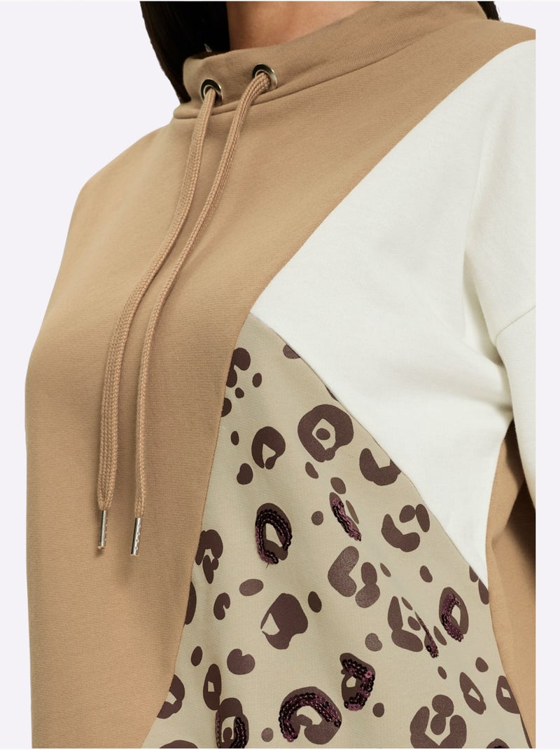 Sweatshirt détails léopard décoratifs - taille standard - helline Blanc Marron - Kiabi