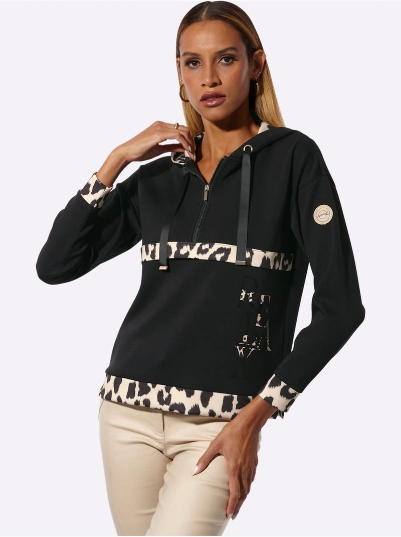Sweatshirt Détails Léopard Décoratifs - Taille Standard - Helline Noir Jaune - Kiabi