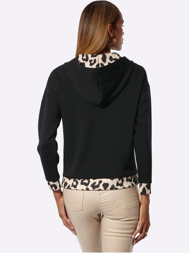 Sweatshirt Détails Léopard Décoratifs - Taille Standard - Helline Noir Jaune - Kiabi