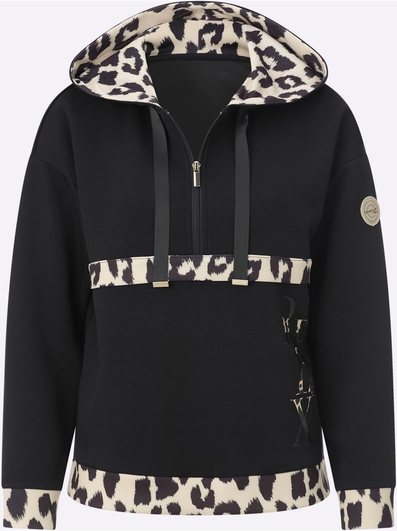 Sweatshirt Détails Léopard Décoratifs - Taille Standard - Helline Noir Jaune - Kiabi