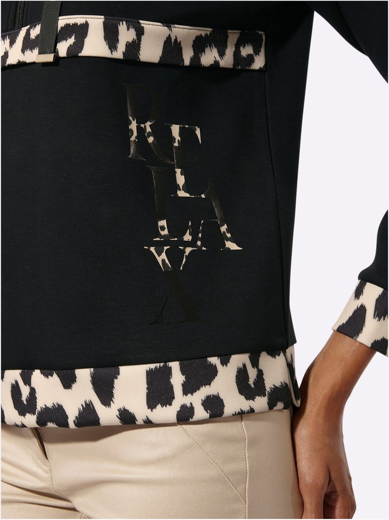 Sweatshirt Détails Léopard Décoratifs - Taille Standard - Helline Noir Jaune - Kiabi