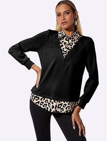 Sweatshirt Détails Léopard Décoratifs - Taille Standard - Helline