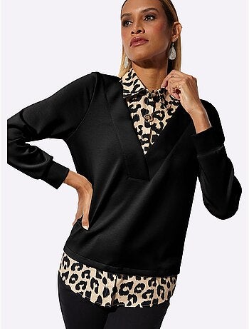 Sweatshirt Détails Léopard Décoratifs - Taille Standard - Helline