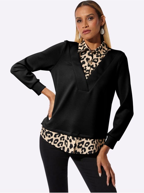 Sweatshirt Détails Léopard Décoratifs - Taille Standard - Helline - Kiabi
