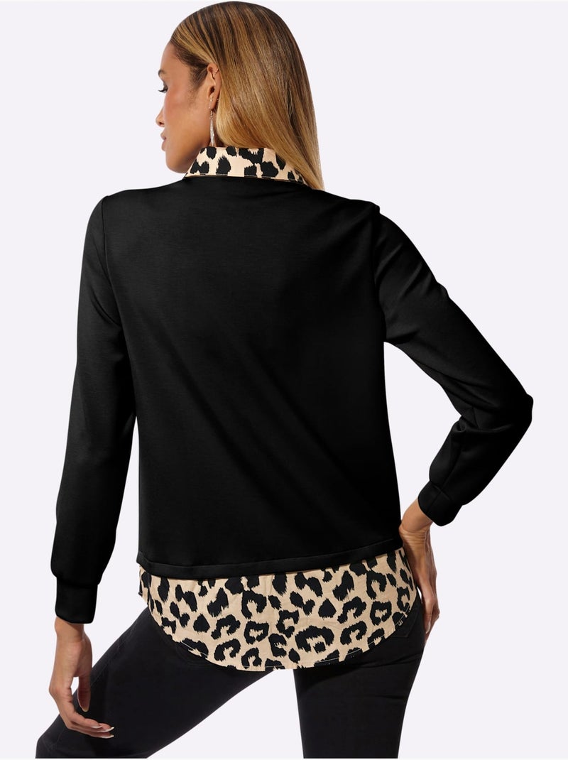 Sweatshirt Détails Léopard Décoratifs - Taille Standard - Helline Noir Jaune - Kiabi