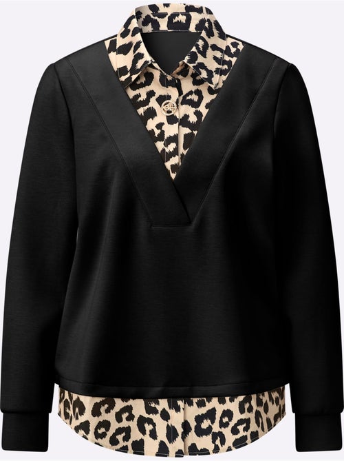 Sweatshirt Détails Léopard Décoratifs - Taille Standard - Helline - Kiabi