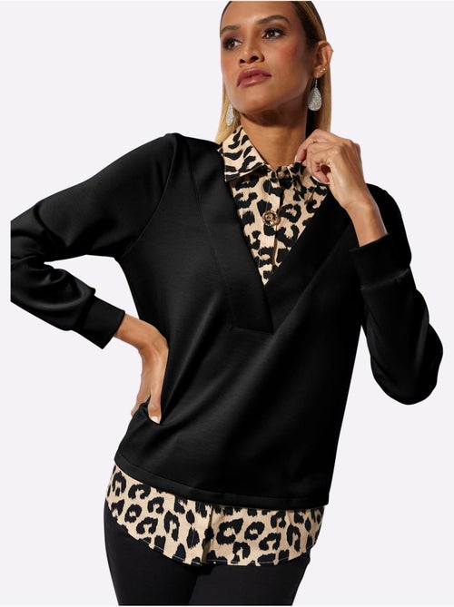 Sweatshirt Détails Léopard Décoratifs - Taille Standard - Helline - Kiabi