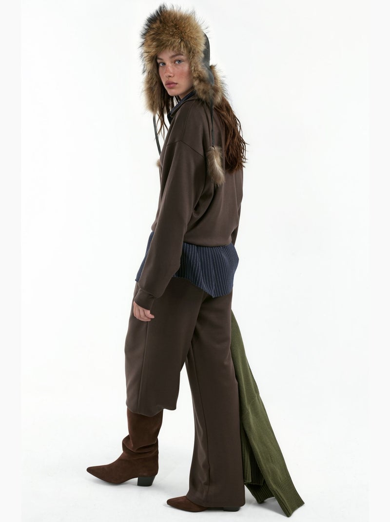 Sweatshirt doux texturé à col polo hiccup Marron chocolat - Kiabi