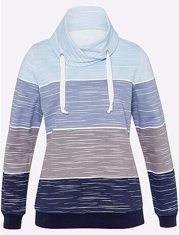 Sweatshirt à grand col roulé avec rayures sportives et bords-côtes - taille standard - moda vilona
