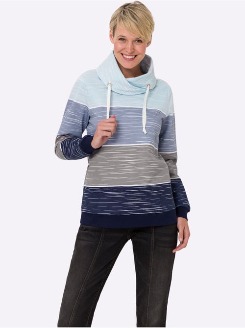 Sweatshirt en coton avec col roulé et rayures sportives - taille standard - moda vilona - Kiabi Sweatshirt en coton avec col roulé et rayures sportives - taille standard - moda vilona - Kiabi