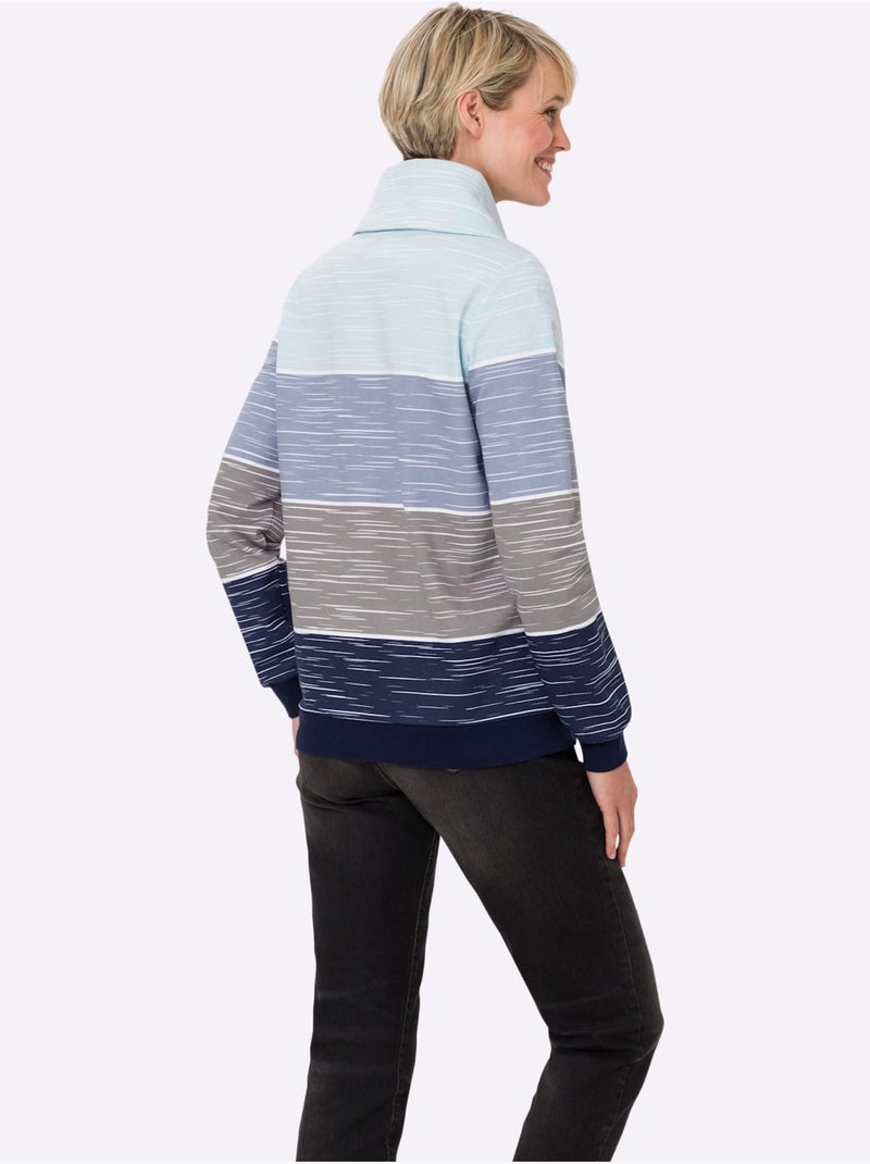 Sweatshirt en coton avec col roulé et rayures sportives - taille standard - moda vilona Bleu Bleu marine - Kiabi