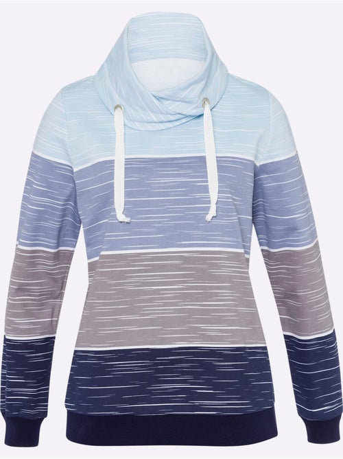 Sweatshirt en coton avec col roulé et rayures sportives - taille standard - moda vilona - Kiabi Sweatshirt en coton avec col roulé et rayures sportives - taille standard - moda vilona - Kiabi