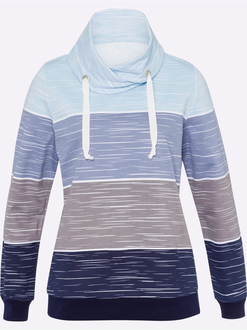 Sweatshirt en coton avec col roulé et rayures sportives - taille standard - moda vilona Bleu Bleu marine - Kiabi