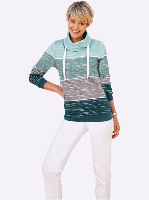 Sweatshirt en coton avec col roulé et rayures sportives - taille standard - moda vilona - Kiabi Sweatshirt en coton avec col roulé et rayures sportives - taille standard - moda vilona - Kiabi