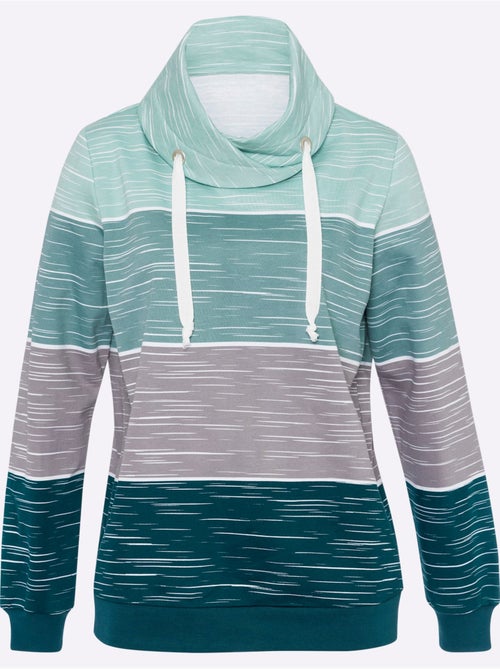 Sweatshirt en coton avec col roulé et rayures sportives - taille standard - moda vilona - Kiabi Sweatshirt en coton avec col roulé et rayures sportives - taille standard - moda vilona - Kiabi