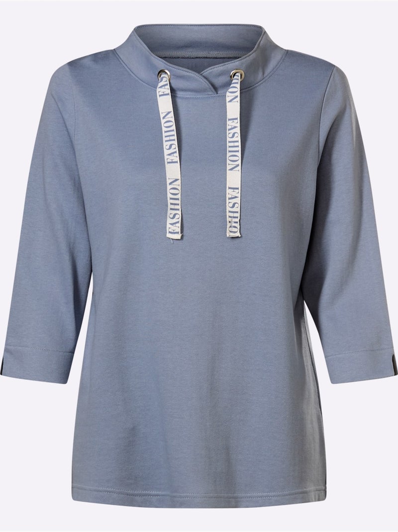 Sweatshirt féminin à col montant avec manches 3/4 et lien réglable - Taille standard - Moda Vilona Gris tourterelle - Kiabi