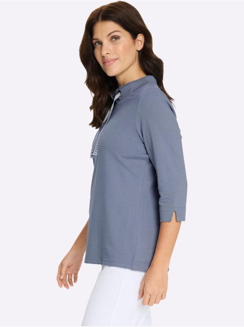 Sweatshirt féminin à col montant avec manches 3/4 et lien réglable - Taille standard - Moda Vilona - Kiabi Sweatshirt féminin à col montant avec manches 3/4 et lien réglable - Taille standard - Moda Vilona - Kiabi