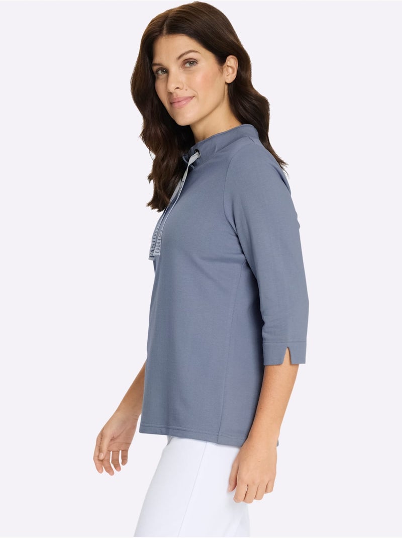 Sweatshirt féminin à col montant avec manches 3/4 et lien réglable - Taille standard - Moda Vilona Gris tourterelle - Kiabi