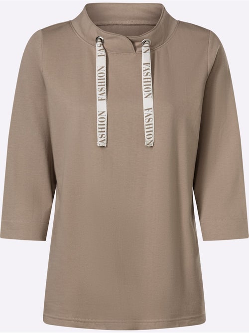 Sweatshirt féminin à col montant et manches 3/4 avec lien à nouer - Taille standard - Moda Vilona - Kiabi