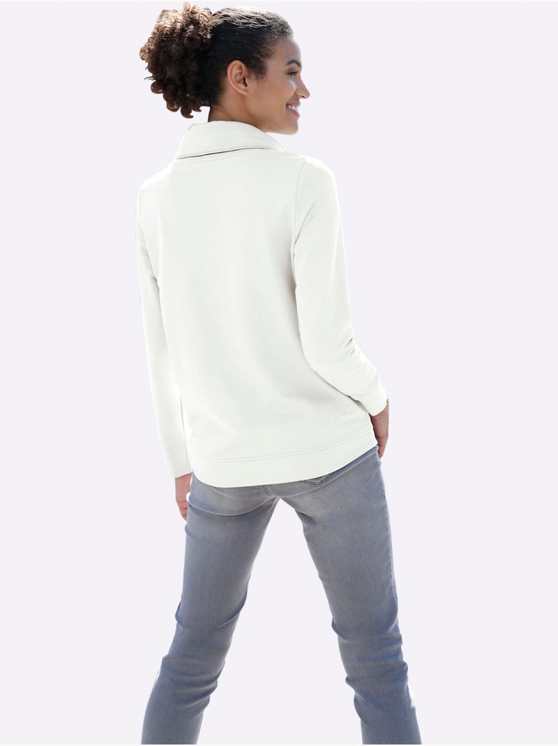 Sweatshirt féminin moelleux col montant et cordon manches longues - taille standard - witt Blanc cassé - Kiabi