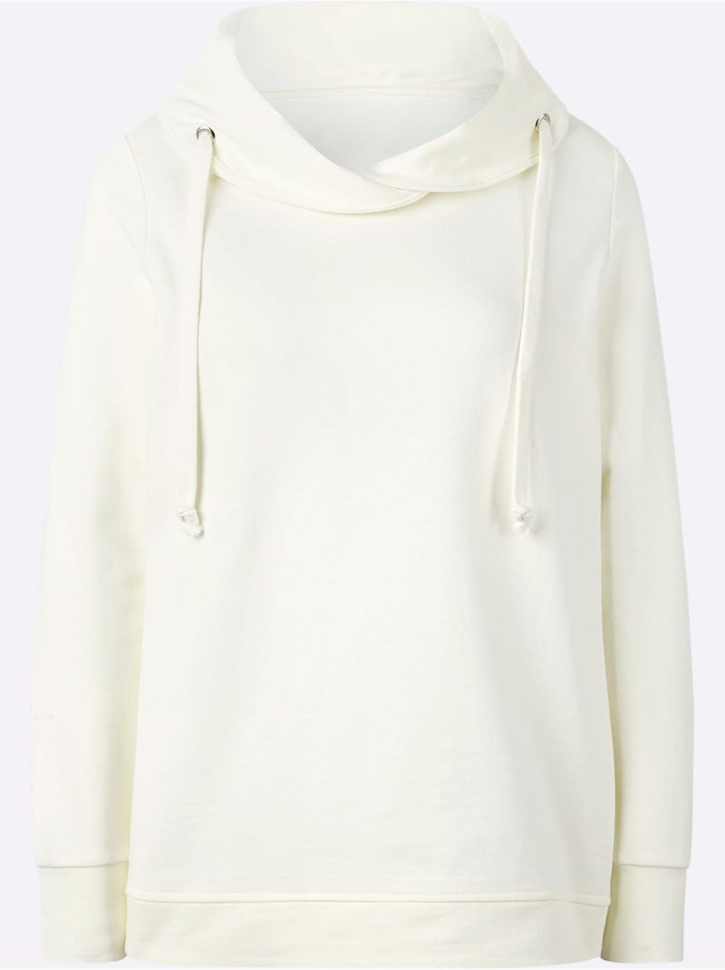 Sweatshirt féminin moelleux col montant et cordon manches longues - taille standard - witt Blanc cassé - Kiabi