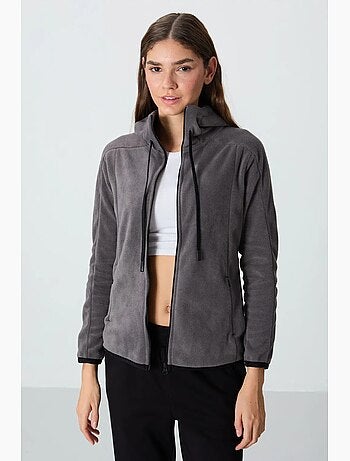 Sweatshirt femme en peluche à capuche et fermeture zippée tommy