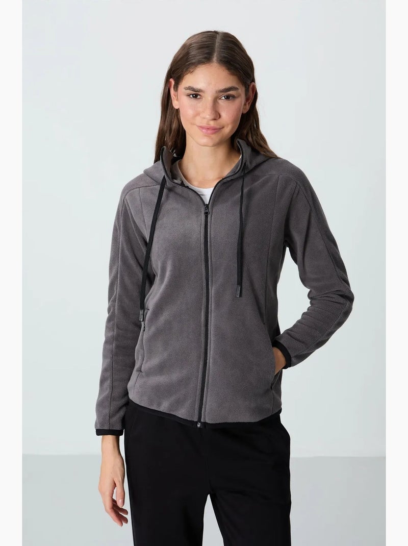 Sweatshirt femme en peluche à capuche et fermeture zippée tommy Gris Noir - Kiabi