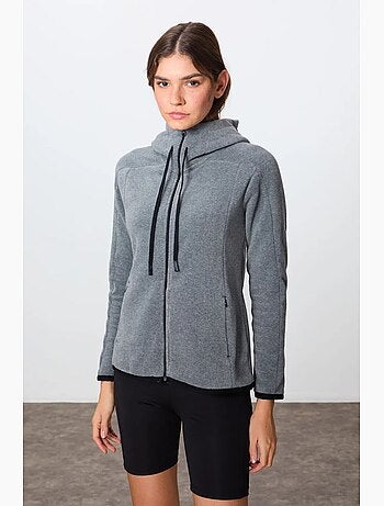 Sweatshirt femme en peluche à capuche et fermeture zippée tommy