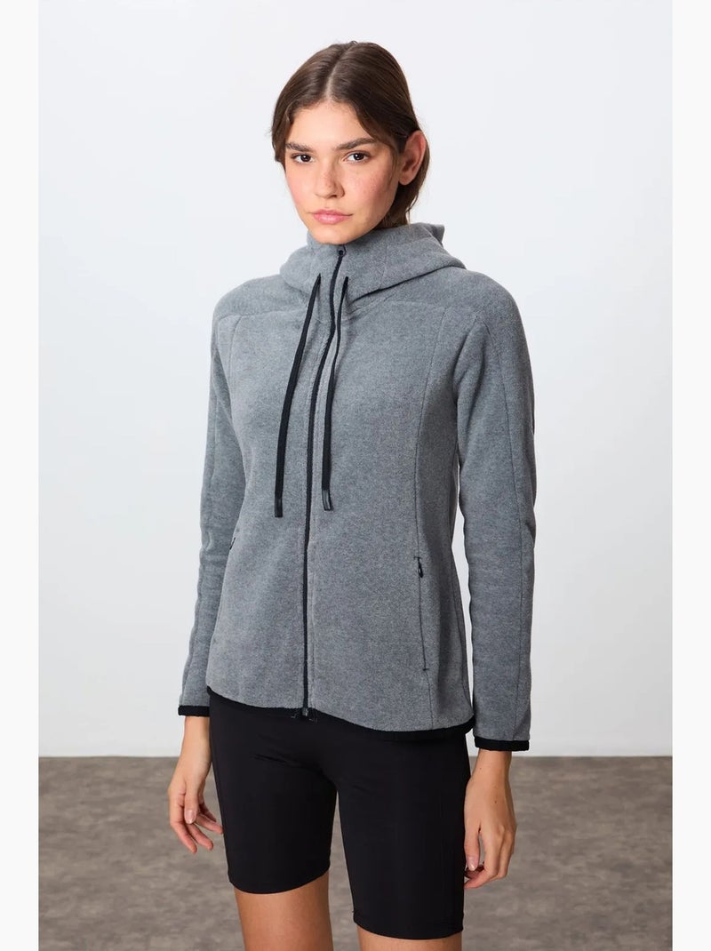 Sweatshirt femme en peluche à capuche et fermeture zippée tommy Gris - Kiabi