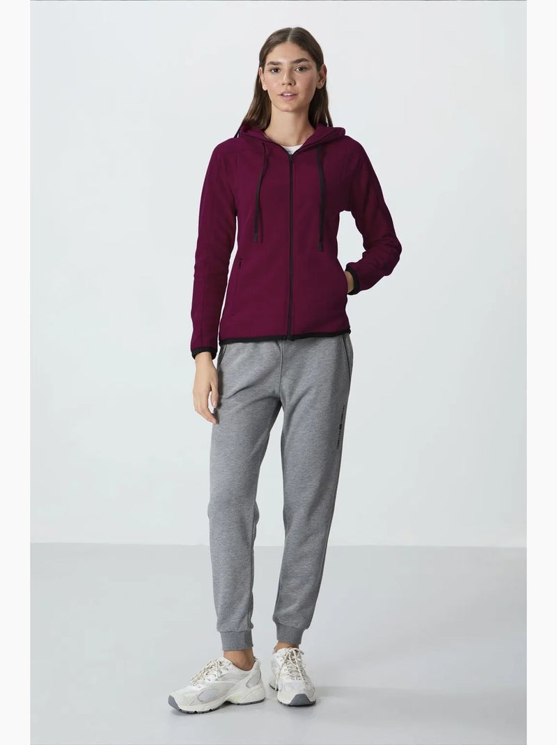Sweatshirt femme en peluche à capuche et fermeture zippée tommy Rouge bordeaux - Kiabi