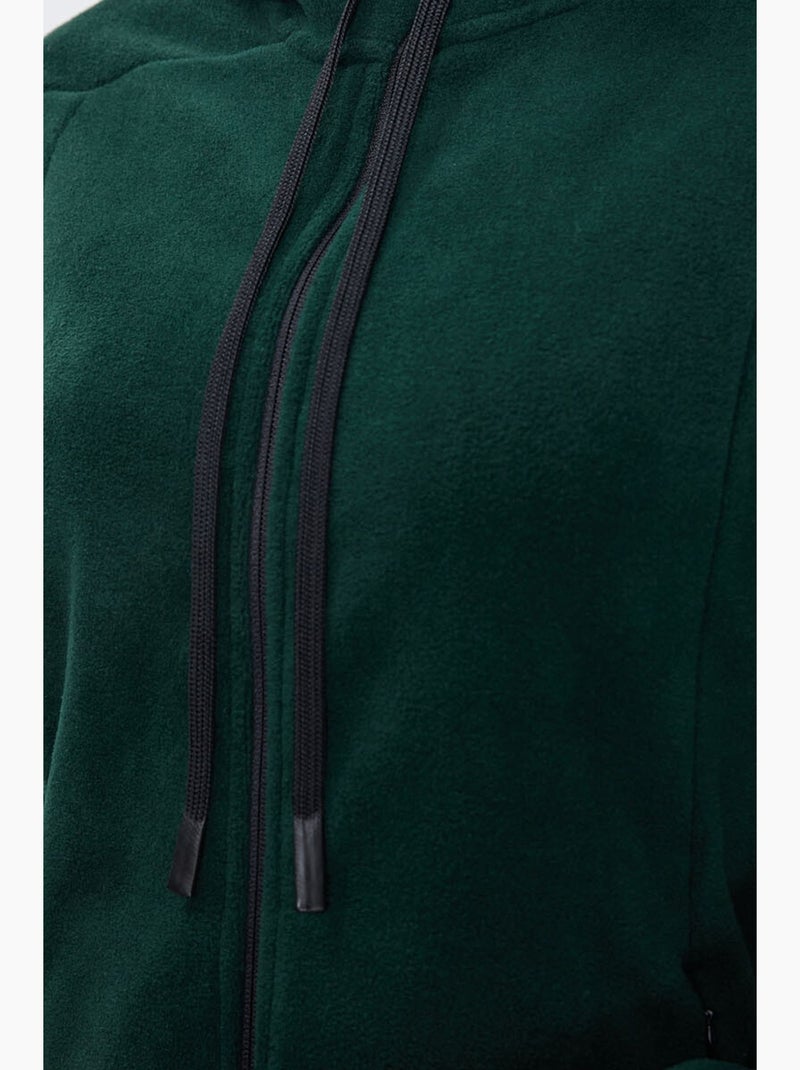 Sweatshirt femme en peluche à capuche et fermeture zippée tommy Vert bouteille - Kiabi