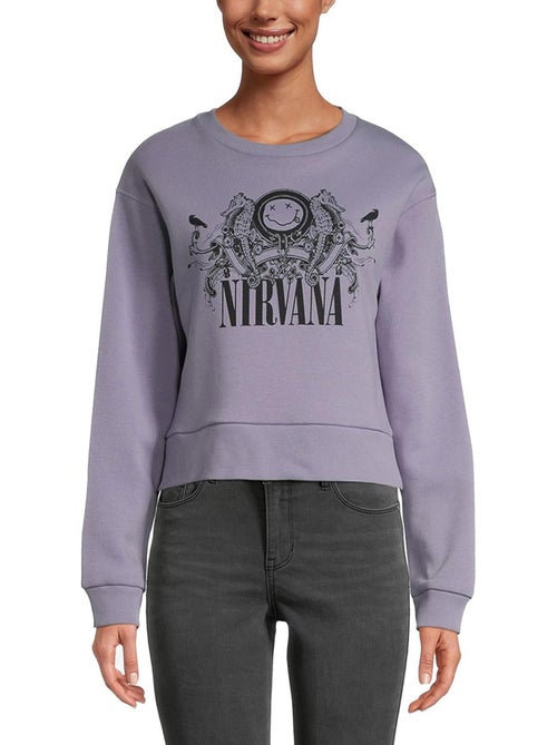 Sweatshirt Femme Nirvana Vintage - Poly Coton - Violet - Kiabi