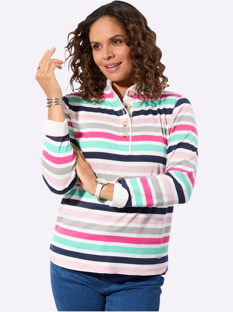 Sweatshirt Fentes Latérales Arrondies - Taille Standard - Witt Écru/Rose - Kiabi