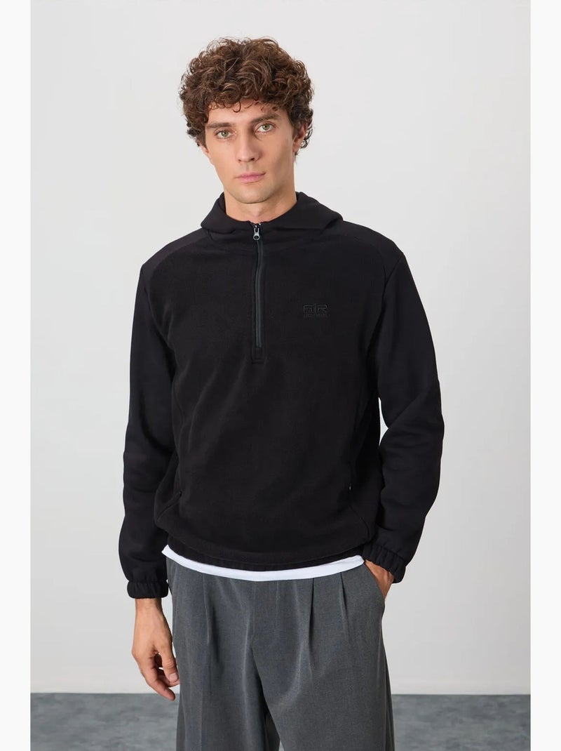 Sweatshirt homme bicolore à demi-zip en maille peluche tommy Noir - Kiabi