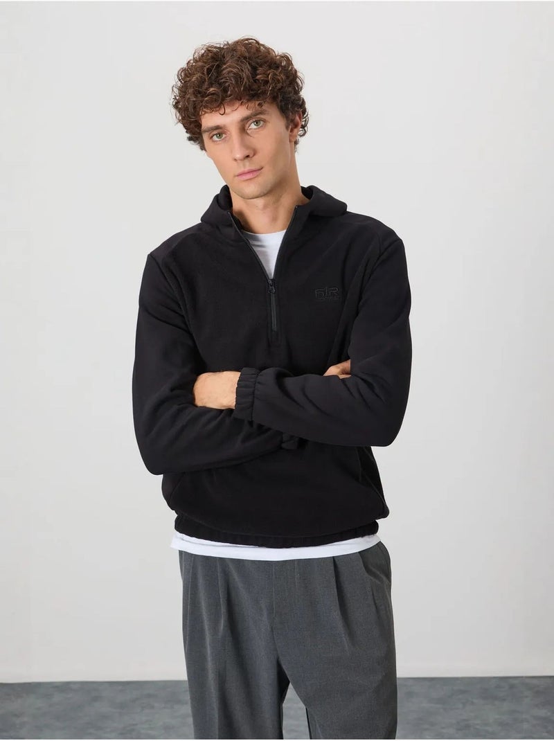 Sweatshirt homme bicolore à demi-zip en maille peluche tommy Noir - Kiabi