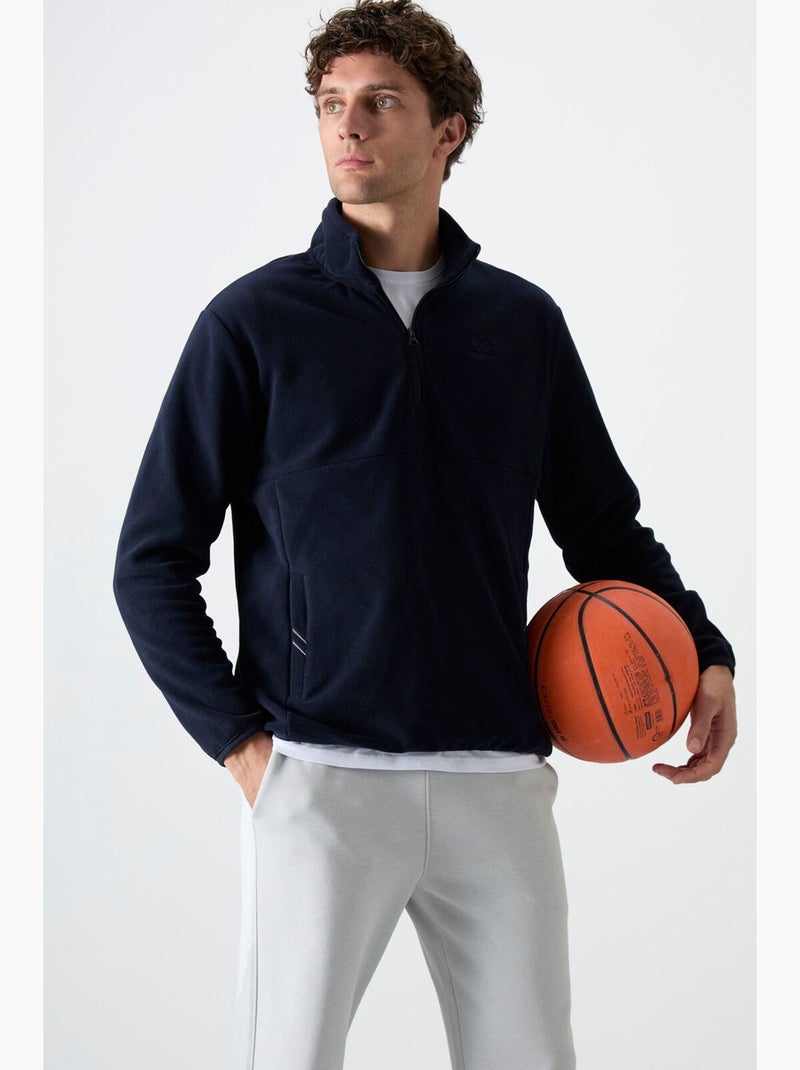 Sweatshirt homme coupe slim à demi-zip en tissu peluche tommy Bleu marine - Kiabi