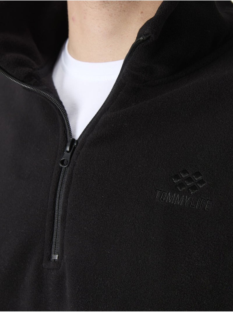Sweatshirt homme coupe slim à demi-zip en tissu peluche tommy Noir - Kiabi