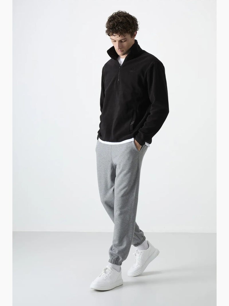 Sweatshirt homme coupe slim à demi-zip en tissu peluche tommy Noir - Kiabi
