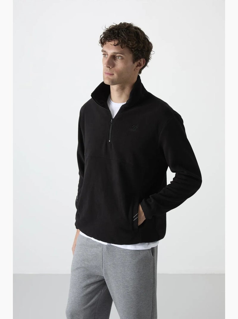 Sweatshirt homme coupe slim à demi-zip en tissu peluche tommy Noir - Kiabi