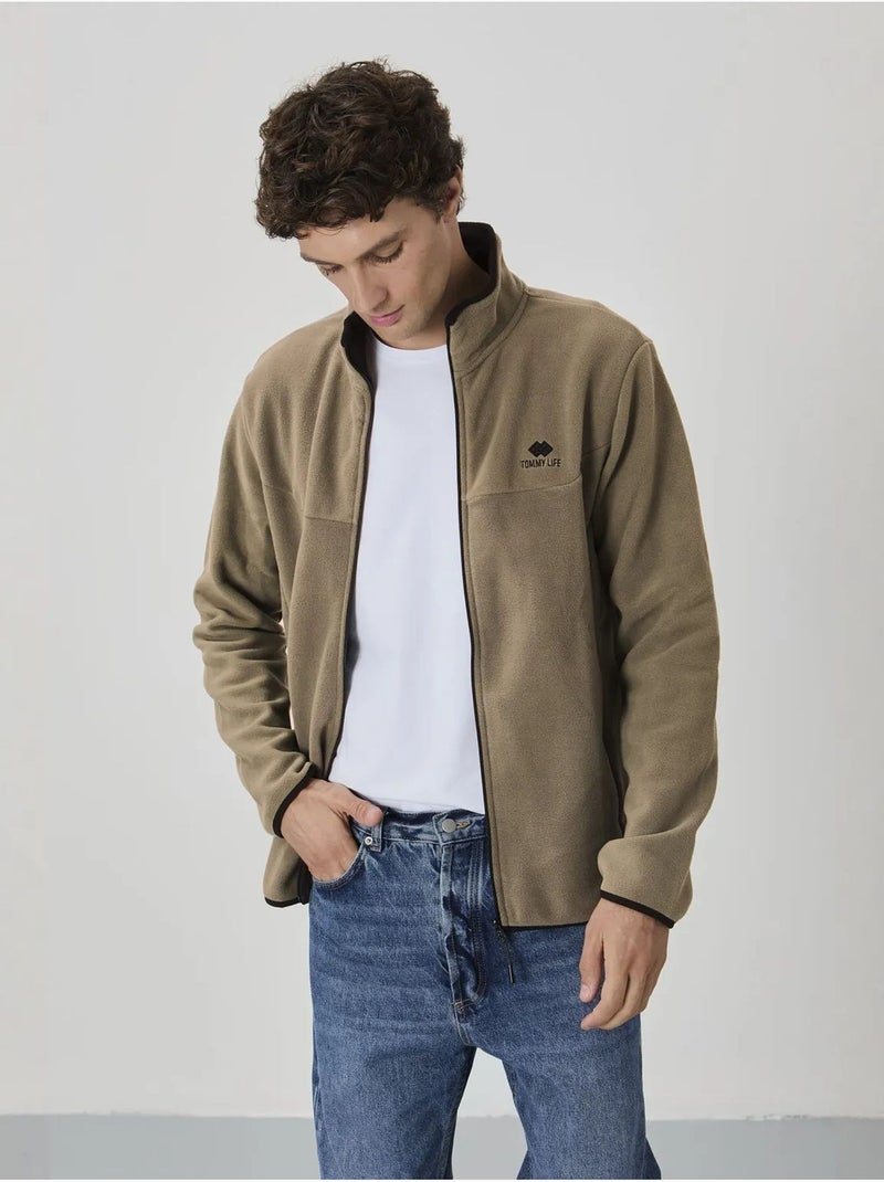 Sweatshirt homme en maille peluche à fermeture éclair tommy Camel - Kiabi