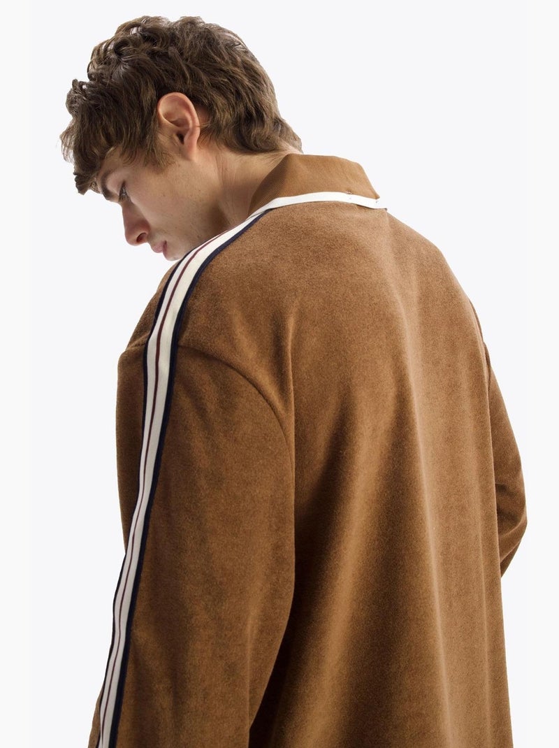 Sweatshirt homme rayé à col polo giesto Camel - Kiabi