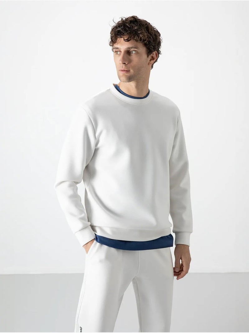 Sweatshirt homme uni à col rond tommy Blanc cassé - Kiabi